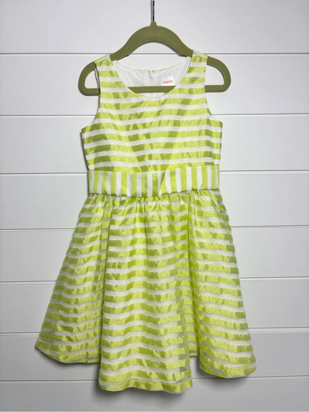 Gymboree Lime Green & White Striped Sleeveless Fit-and-Flare Dress